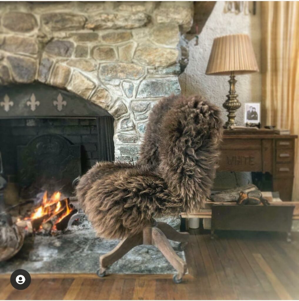sheepskin by the fireplace