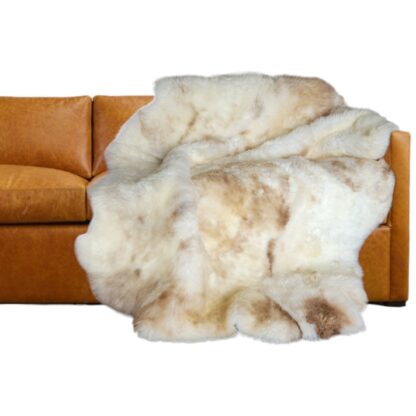 Beige sheepskin throw for sofa real fur