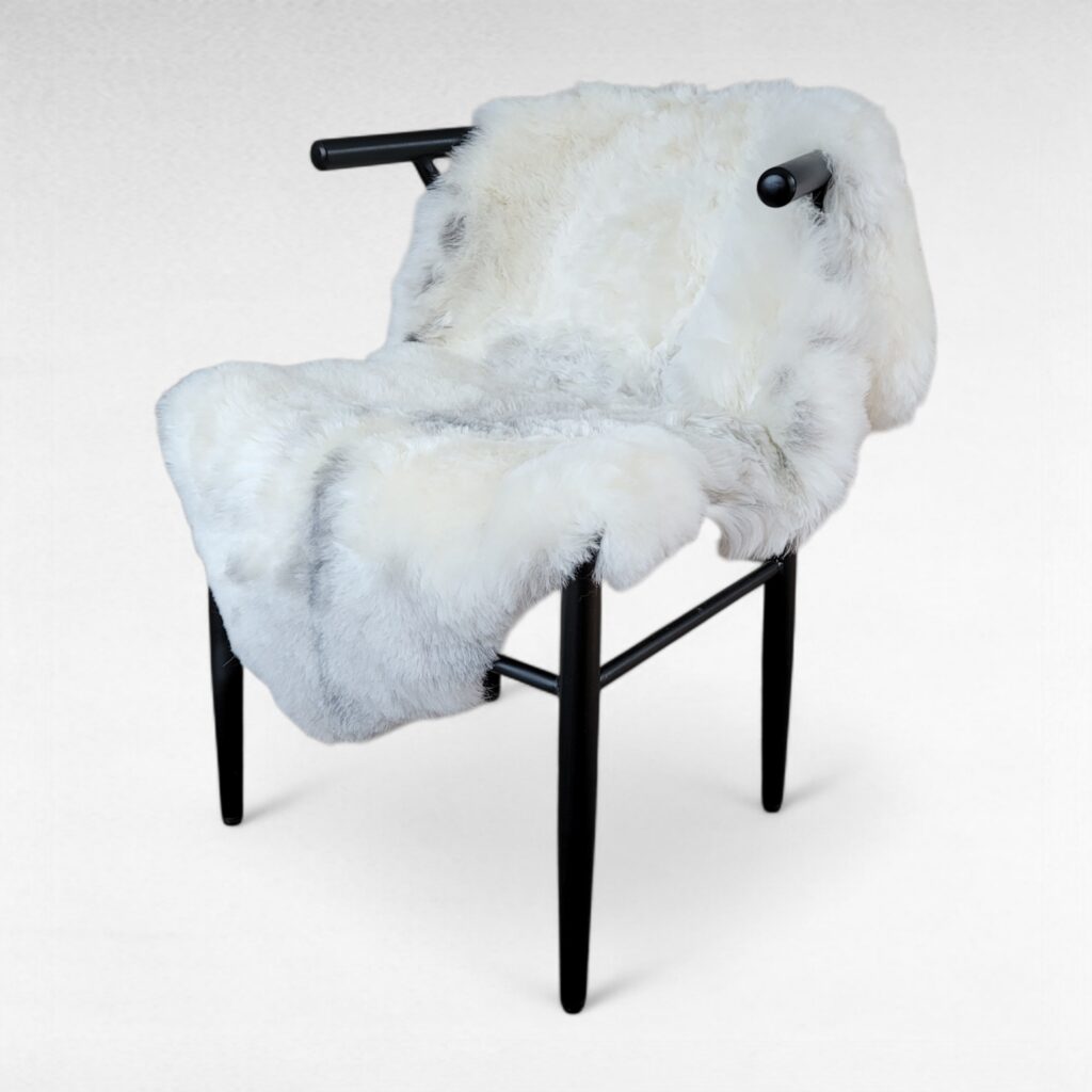 Gray + White Short 2" Wool Pliable Lambskin Pelt Throw (47" x 34")