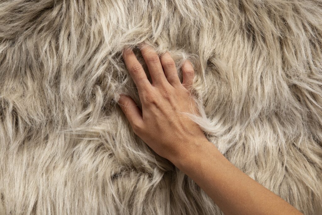 soft sheepskin closeup photo with hand in fur