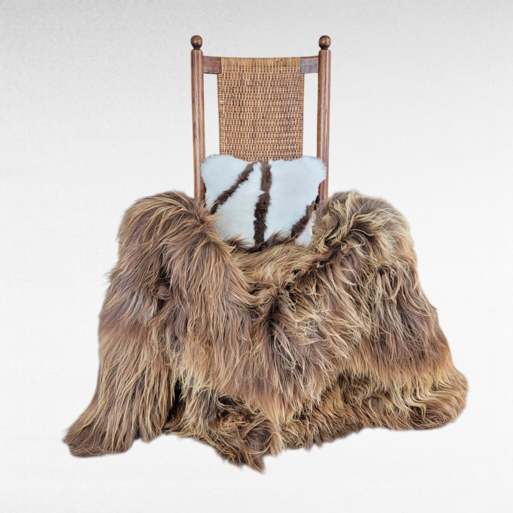 Icelandic throw made using genuine icelandic sheepskin