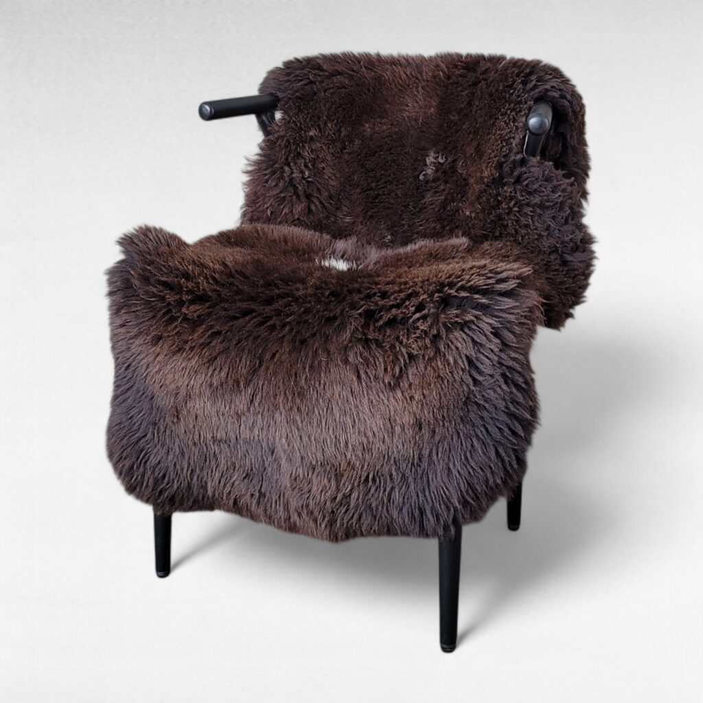 Large Lofty Dark Brown Sheepskin Rug w/ Spot (51" x 26")