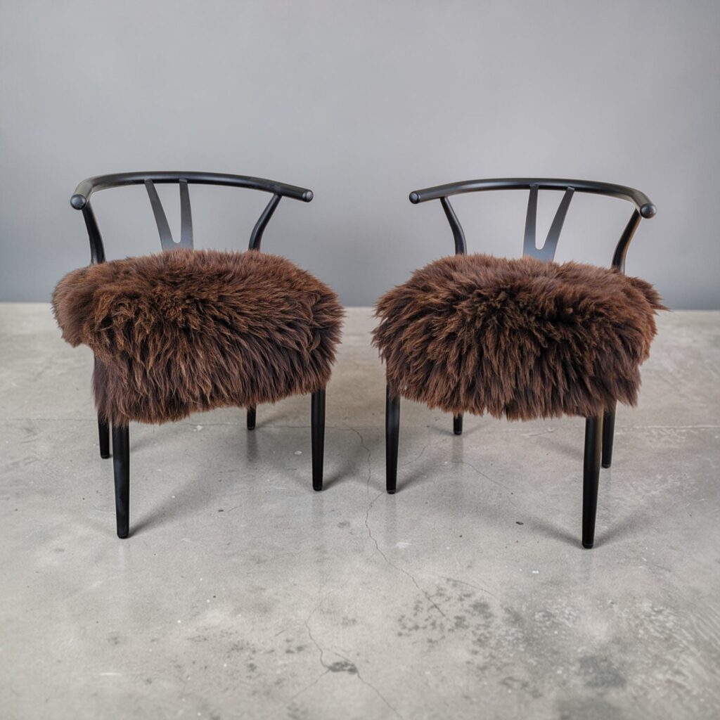 Long Thick Wool Sheepskin Chair Pads Set of 2 - 22x22 (16x16)  - Brown Natural Seat Cushions