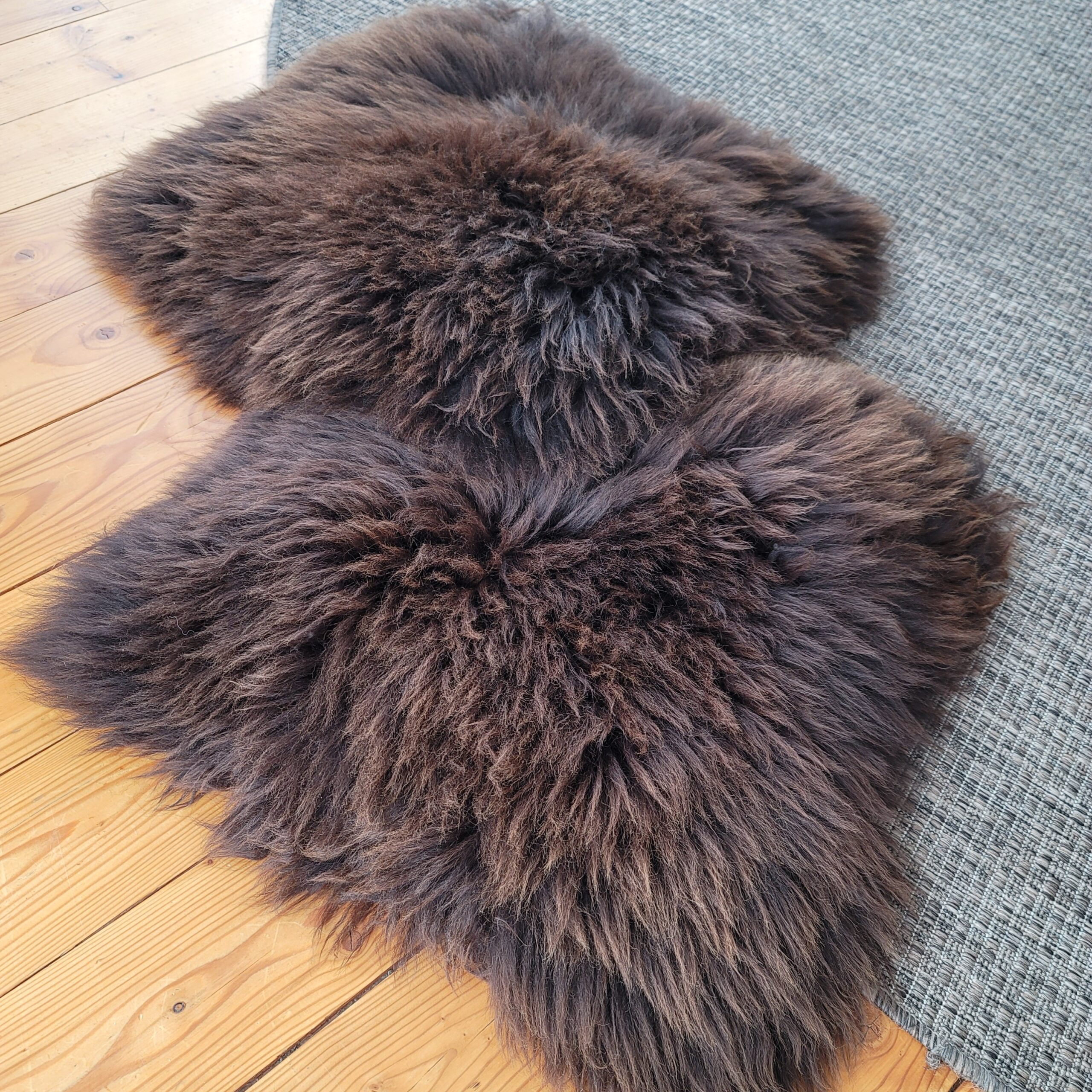 Long Thick Wool Sheepskin Chair Pads Set of 2 - 22x22 (16x16) - Brown Natural Seat Cushions Long Thick Wool Sheepskin Chair Pads Set of 2 - 22x22 (16x16) - Brown Natural Seat Cushions - Image 6