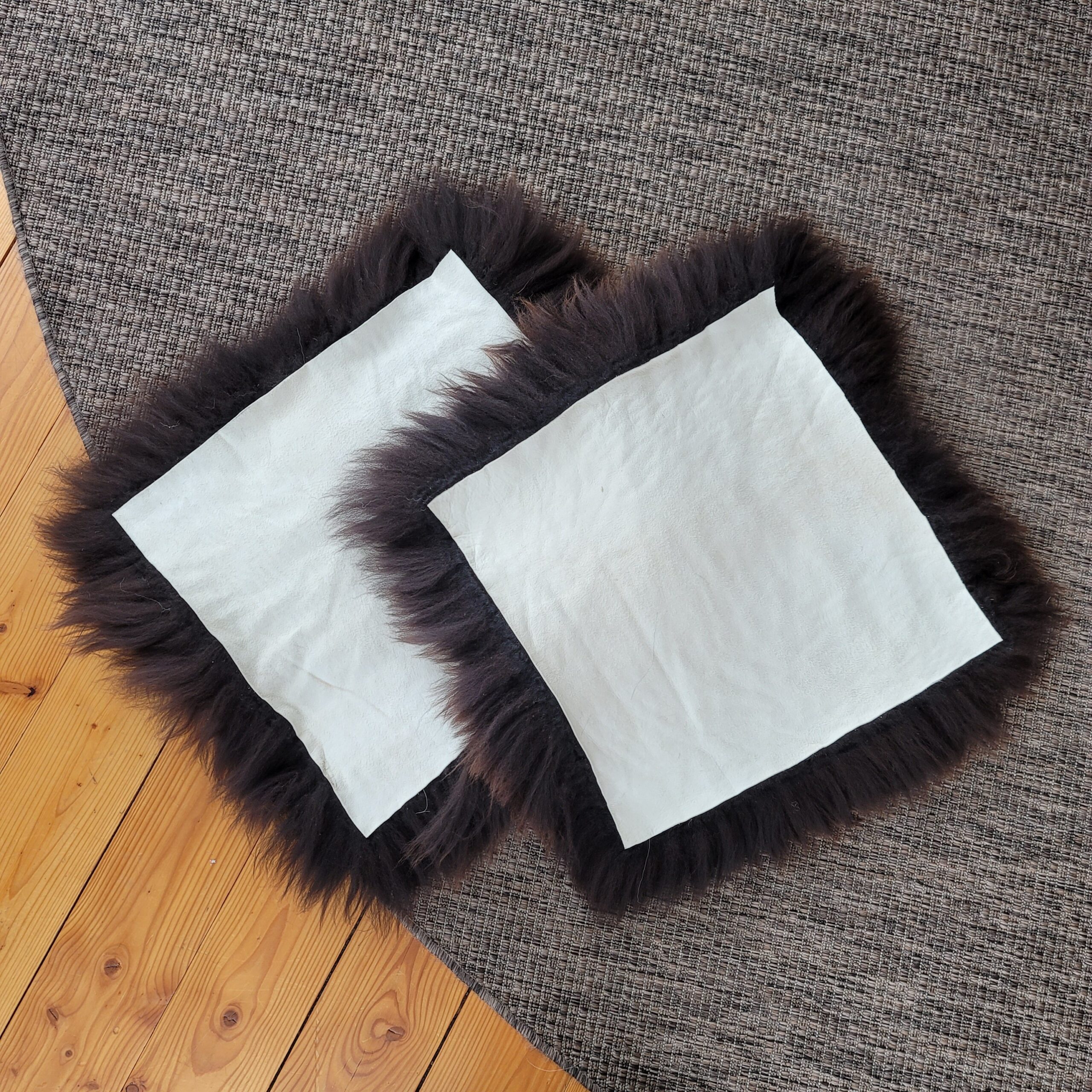 Long Thick Wool Sheepskin Chair Pads Set of 2 - 22x22 (16x16) - Brown Natural Seat Cushions Long Thick Wool Sheepskin Chair Pads Set of 2 - 22x22 (16x16) - Brown Natural Seat Cushions - Image 7