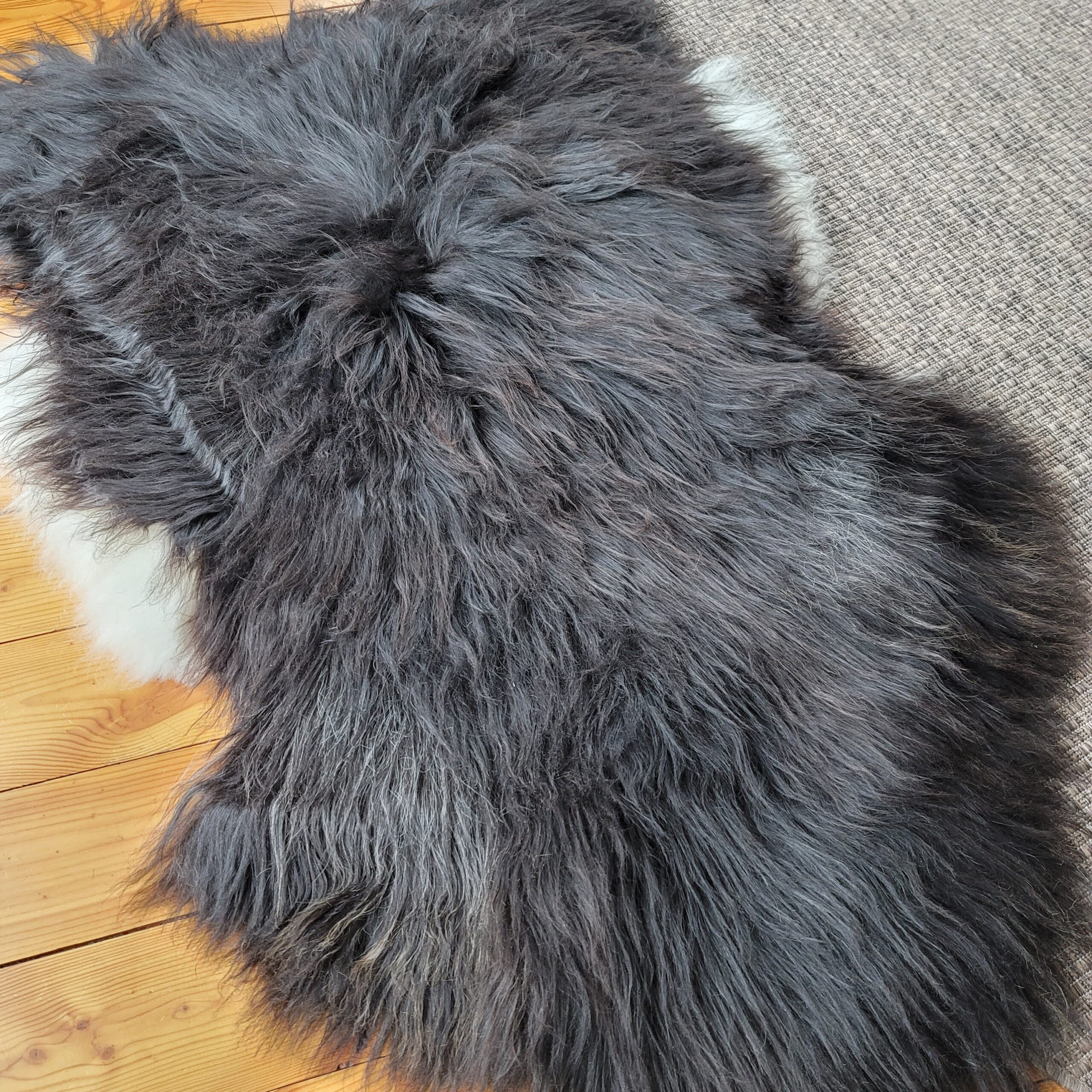 XXL Natural Black Icelandic Sheepskin 56" x 36" Black Icelandic Sheepskin Pelt | Natural Wool, Genuine Fur Accent Rug, Boho Nordic Décor