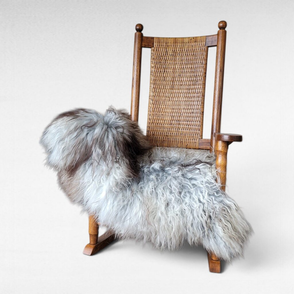 Silver & Brown Curly Icelandic Sheepskin Rug 45" x 30"