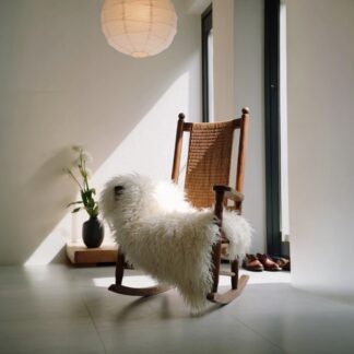 Cozy chair with real ivory sheepskin made out of purebred Icelandic sheep skins that were organically raised in Iceland