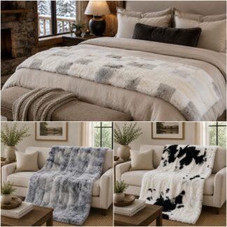 A collage of pictures displaying Noryageur's bedding collection of blankets and throws for your home.