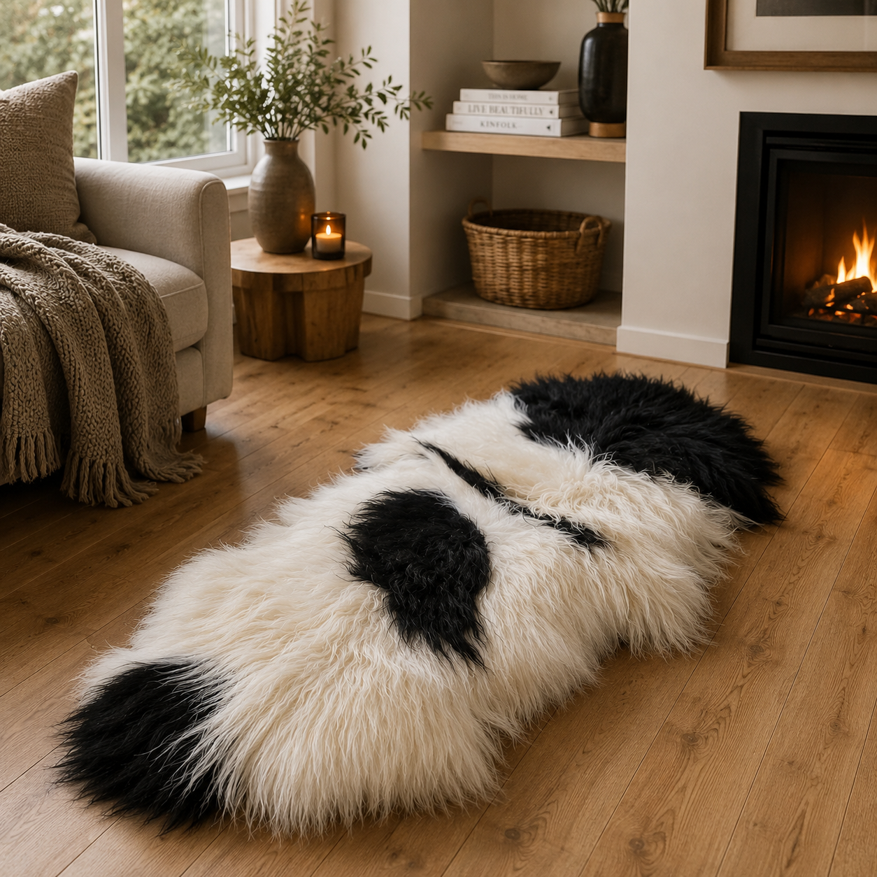 Spotted Double Pelt Long Icelandic Sheepskin Discounted double pelt Icelandic SHeepskin