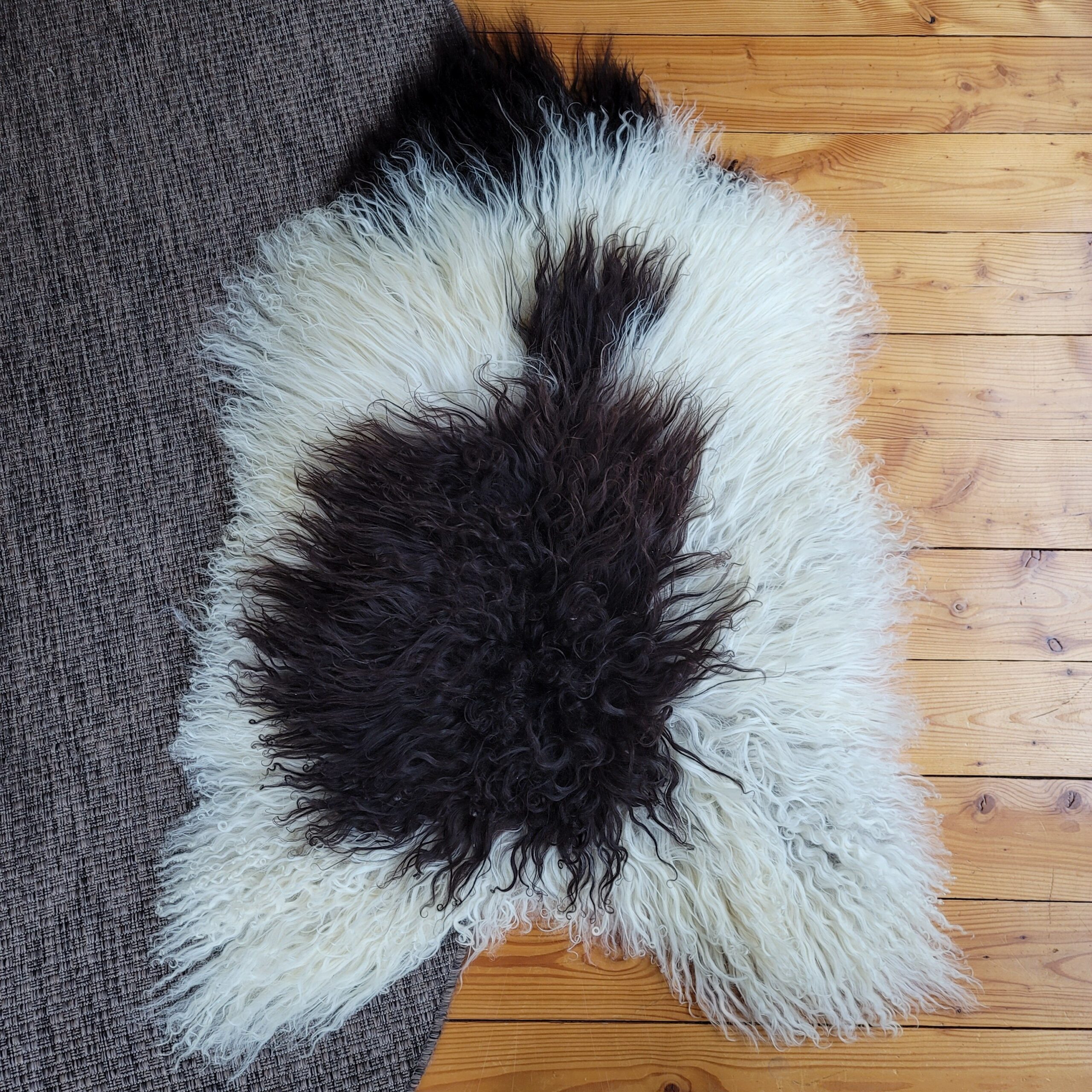 Icelandic Sheepskin Rug - Cream + Brown Spot, Gray Base 49" x 32" Icelandic Sheepskin Rug - Cream + Brown Spot, Gray Base 49" x 32" - Image 5