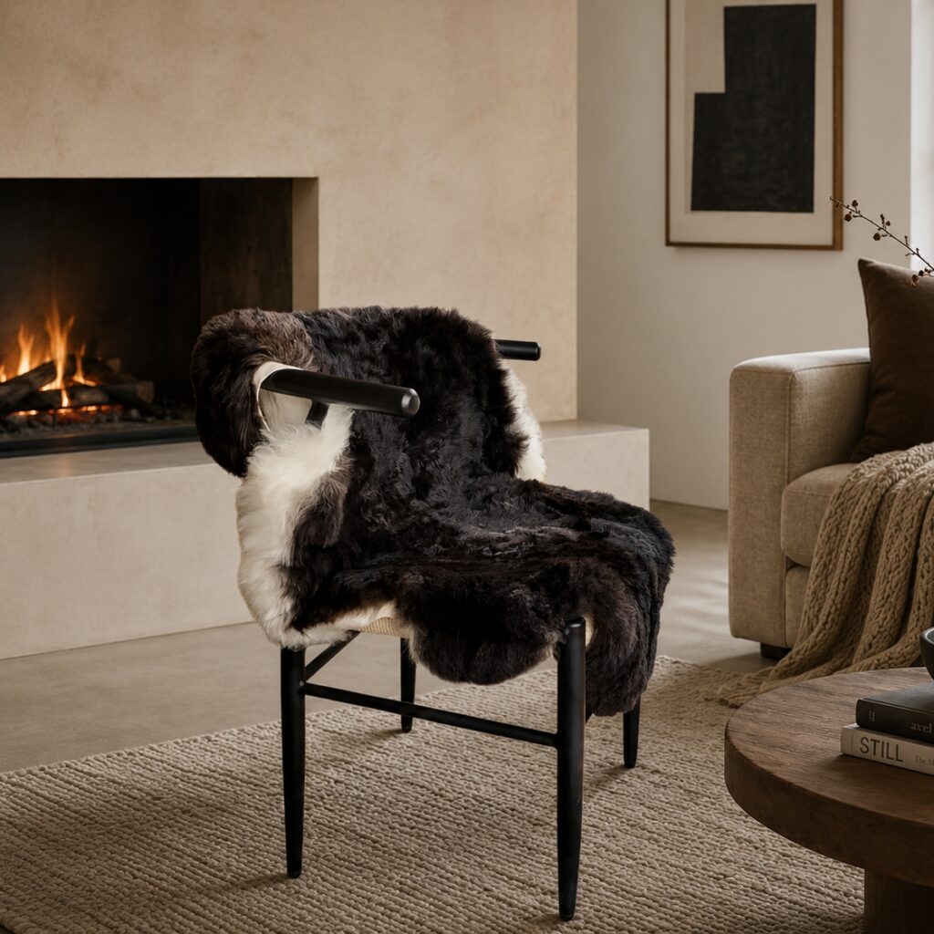 Blacky Brown Lambskin in chair made of pure Icelandic sheepskin