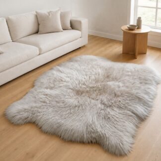 Organic Shape Sheepskin Area Rug - Linen Icelandic Fur Rug (10lb - 6' x 5')