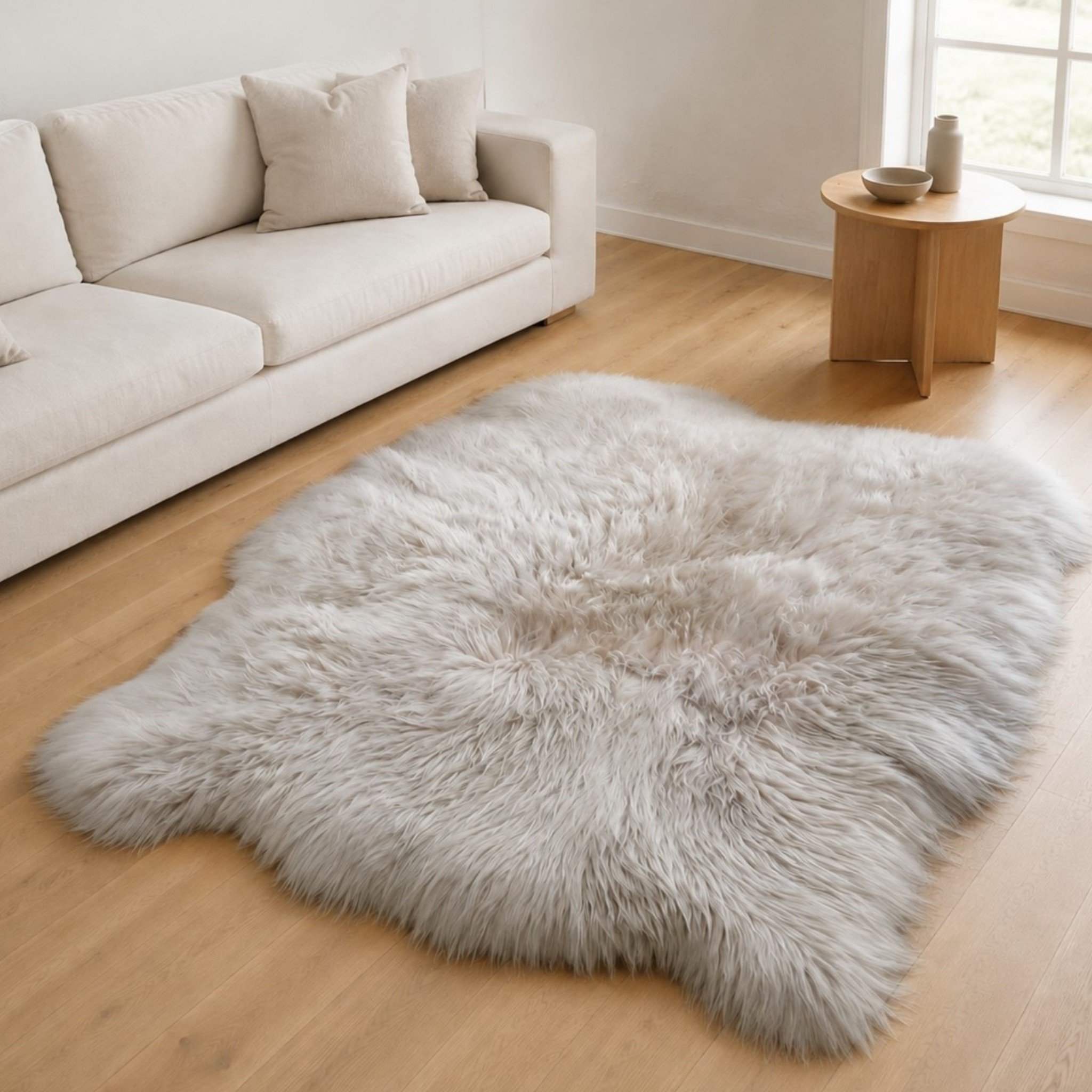 Organic Shape Sheepskin Area Rug - Linen Icelandic Fur Rug (10lb - 6' x 5')
