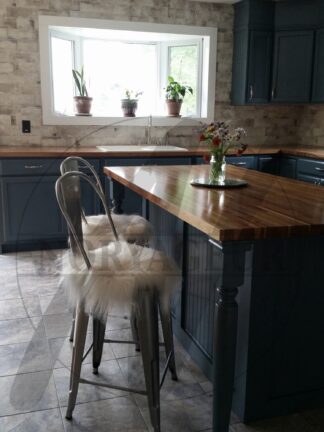White decorative genuine Icelandic sheepskin fur wool chair pad cushions shown on kitchen island seating, 16" x 16"