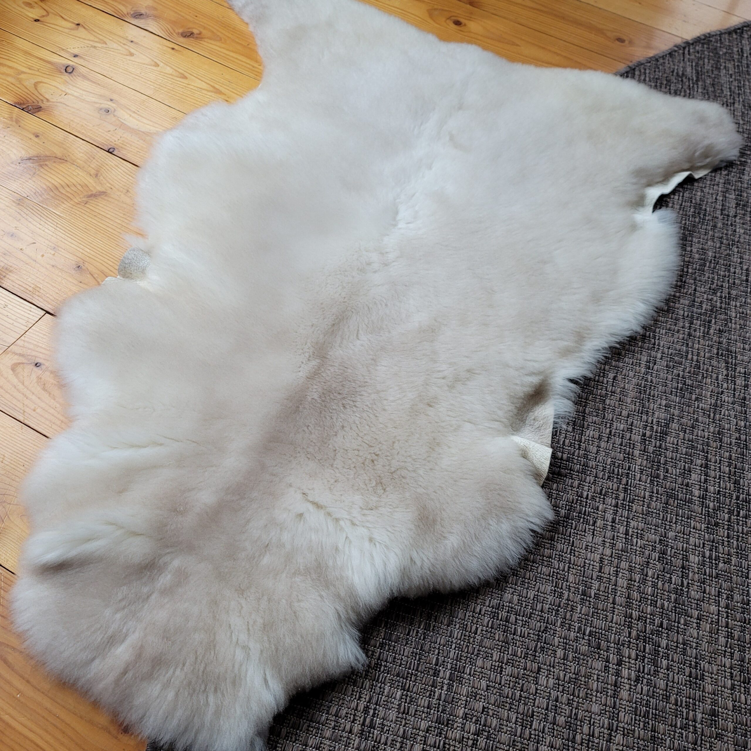 Muted Taupe Gray & Cream Portland Lambskin Throw 46″ x 34″ - Image 4