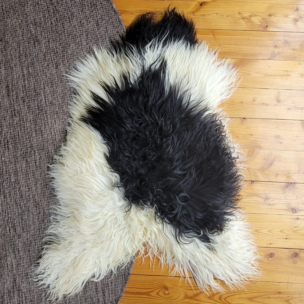 Ecru & Brown Spotted Curly Icelandic Sheepskin 48″ × 34″ Special Price