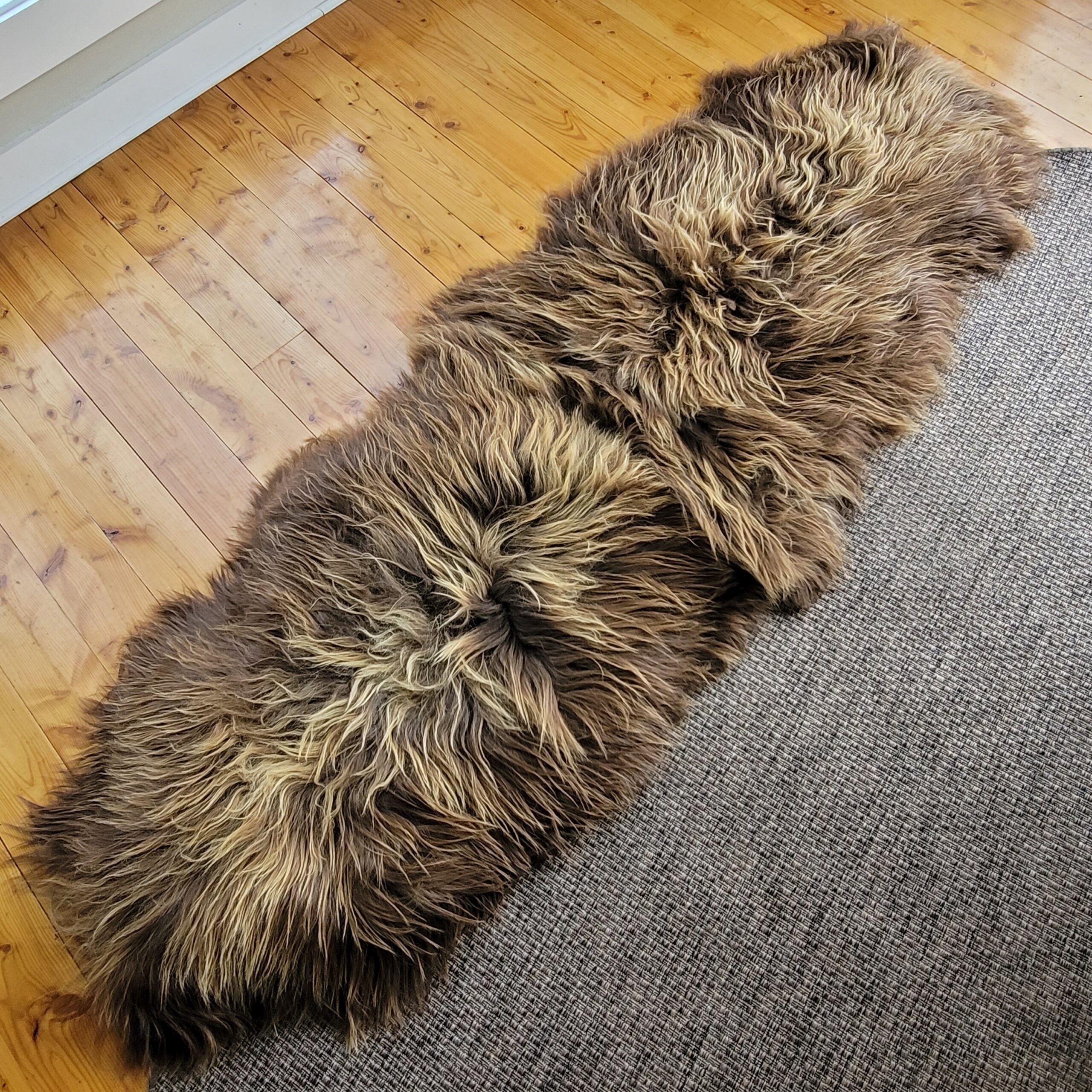 Rare Natural Dirty Blonde + Rusty Brown Long Genuine Icelandic Sheepskin Double 91" x 32" - Image 3