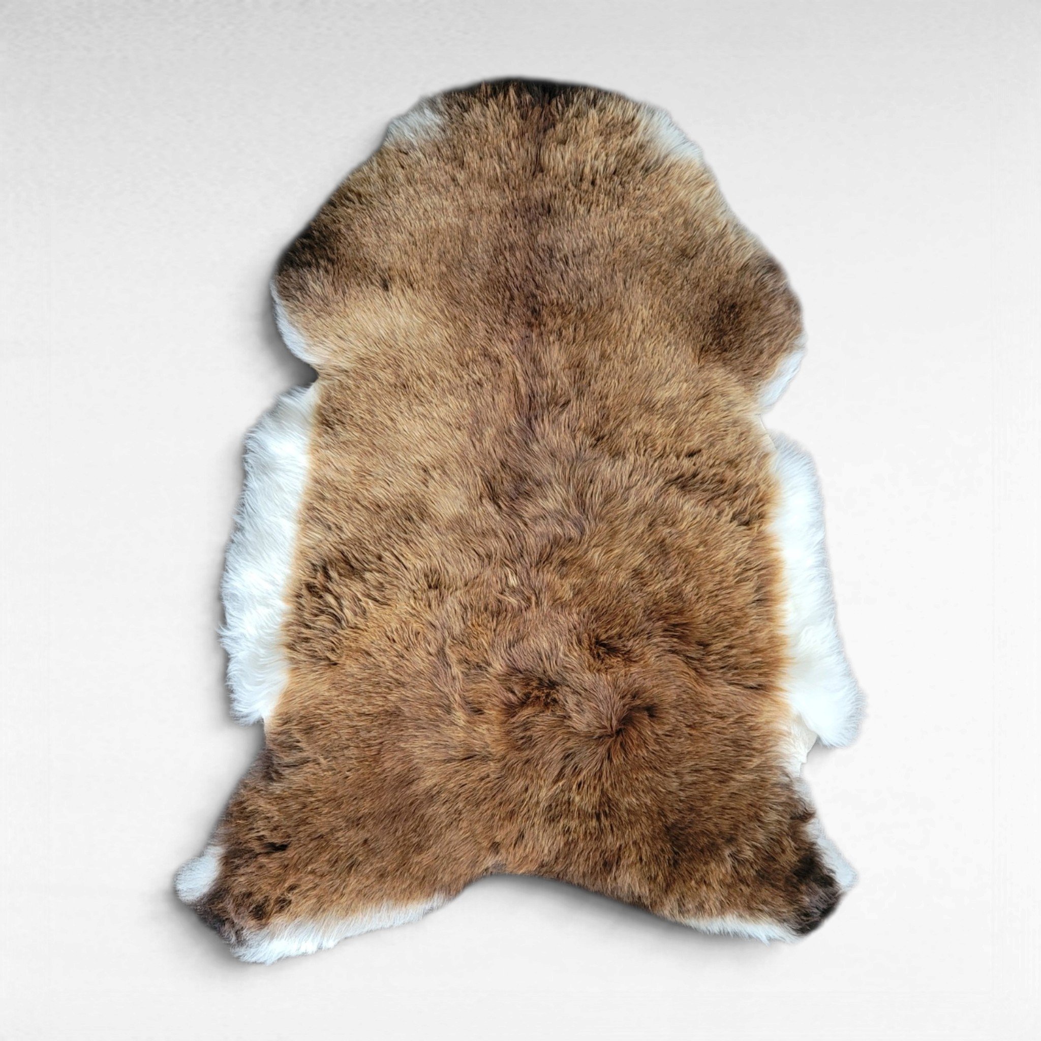 Rare Copper Brown & White Shorn Icelandic Sheepskin Lightweight & Supple 44″ × 31″