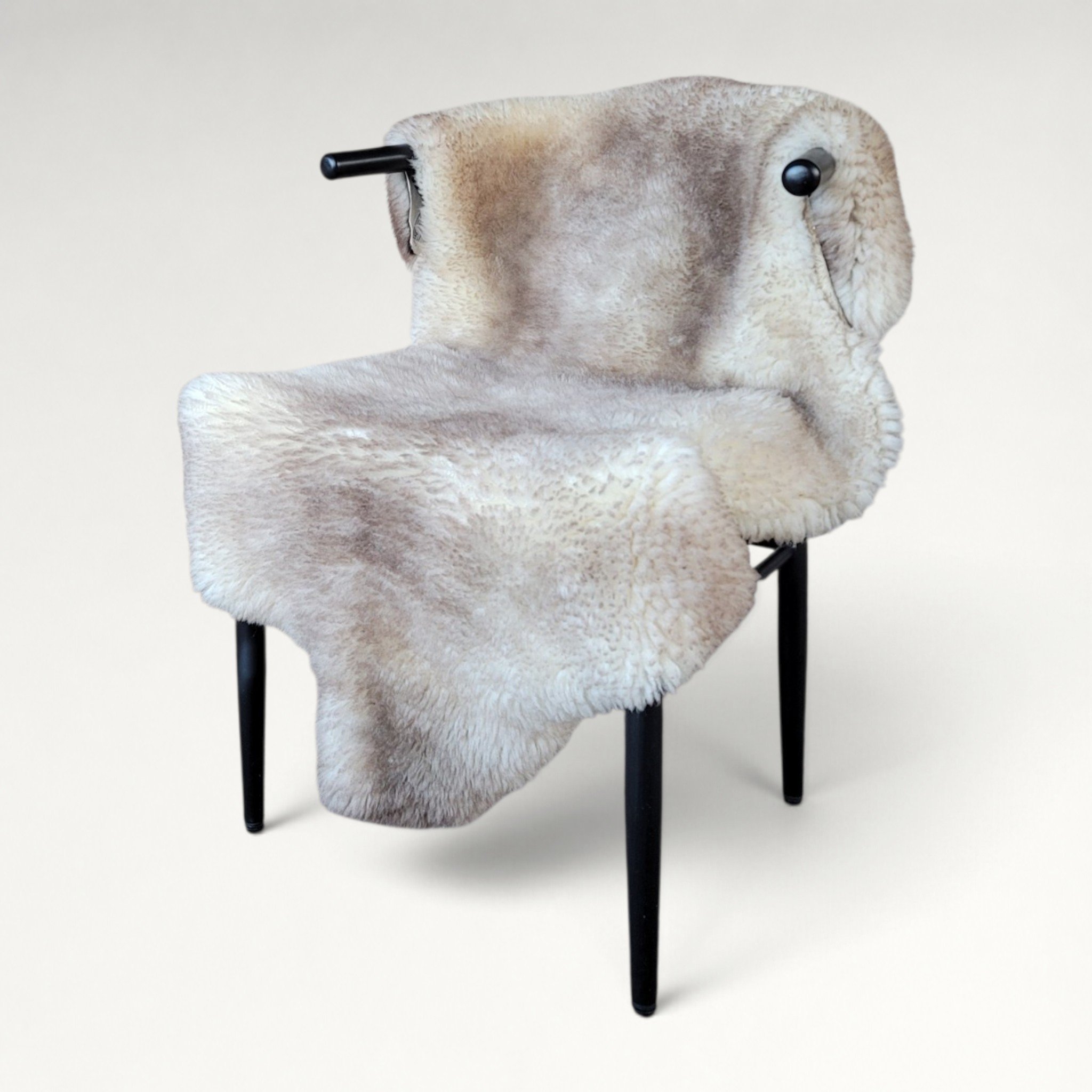 Rare German Sheepskin Soft Gray, Cream & Tan Throw 47″ × 34″
