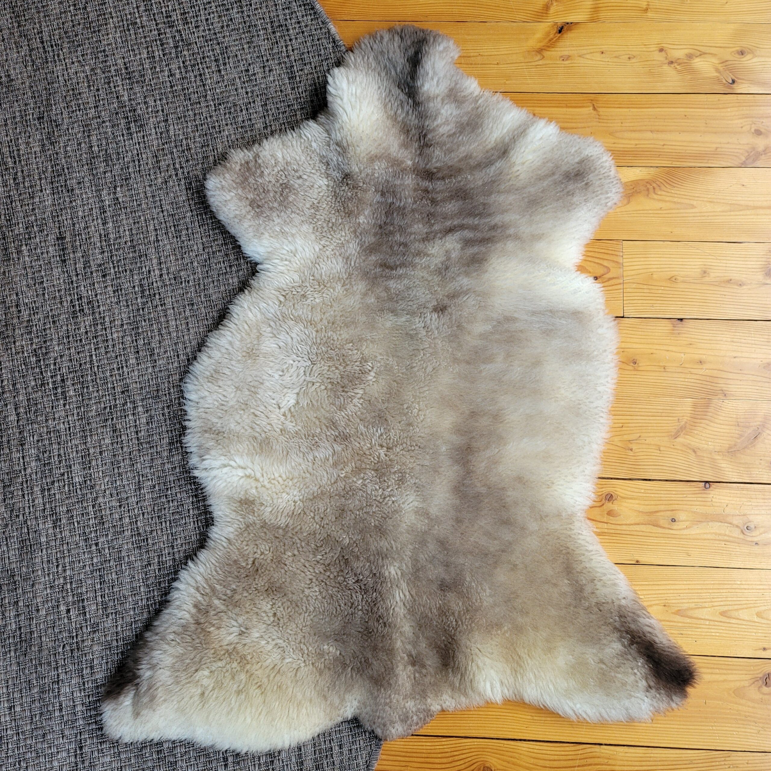 Rare German Sheepskin Soft Gray, Cream & Tan Throw 47″ × 34″ - Image 3