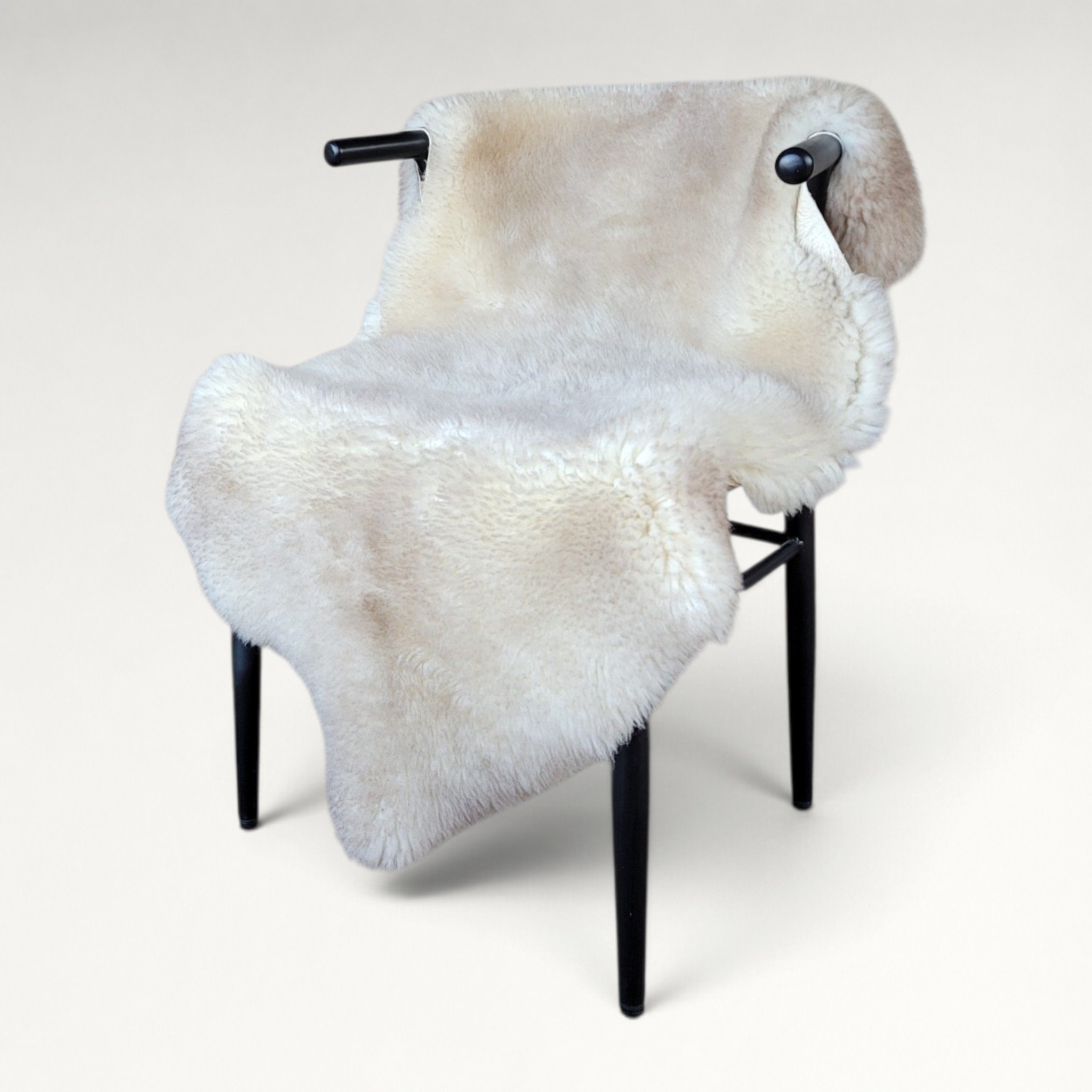 Rare German Sheepskin Tan, Gray & Cream Country Accent 46″ × 33″ - Image 5