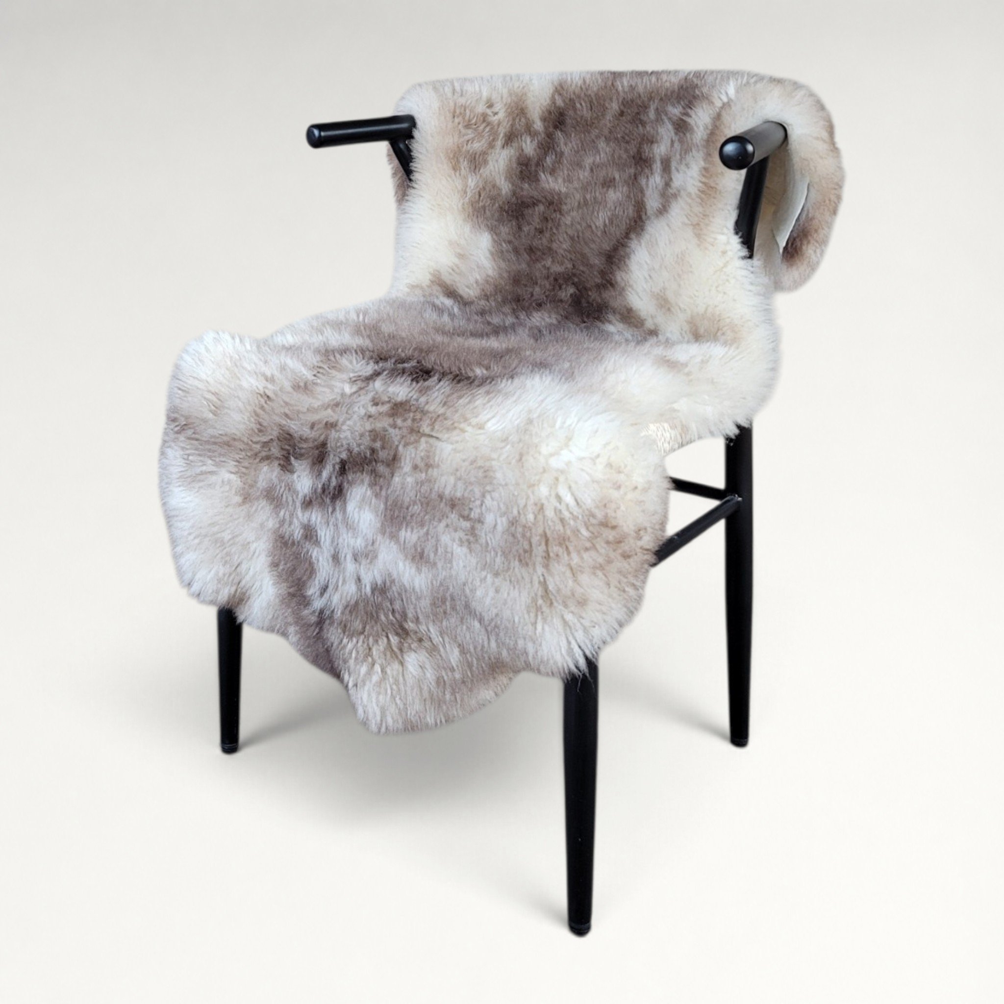Rare German Sheepskin Brown, Cream & Tan Natural Wool 45″ × 30″