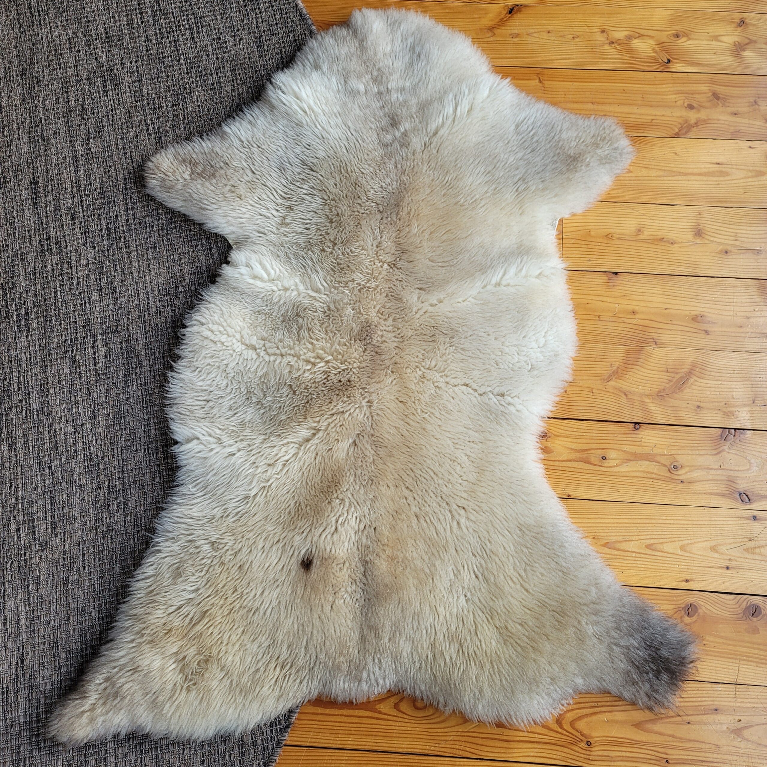 Rare German Sheepskin Natural Tan Rustic Throw with Stitching 51″ × 36″ - Image 2
