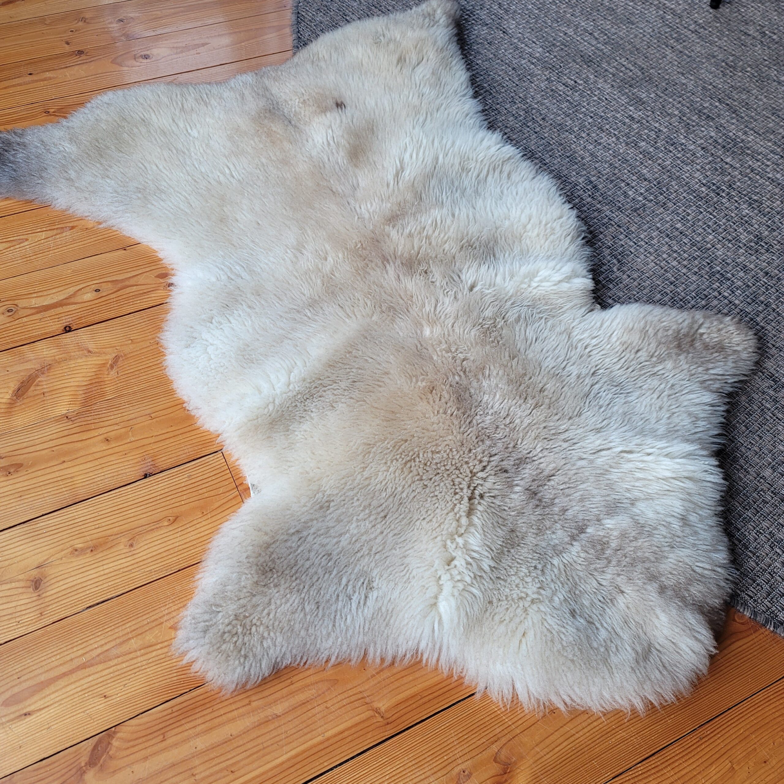 Rare German Sheepskin Natural Tan Rustic Throw with Stitching 51″ × 36″ - Image 3