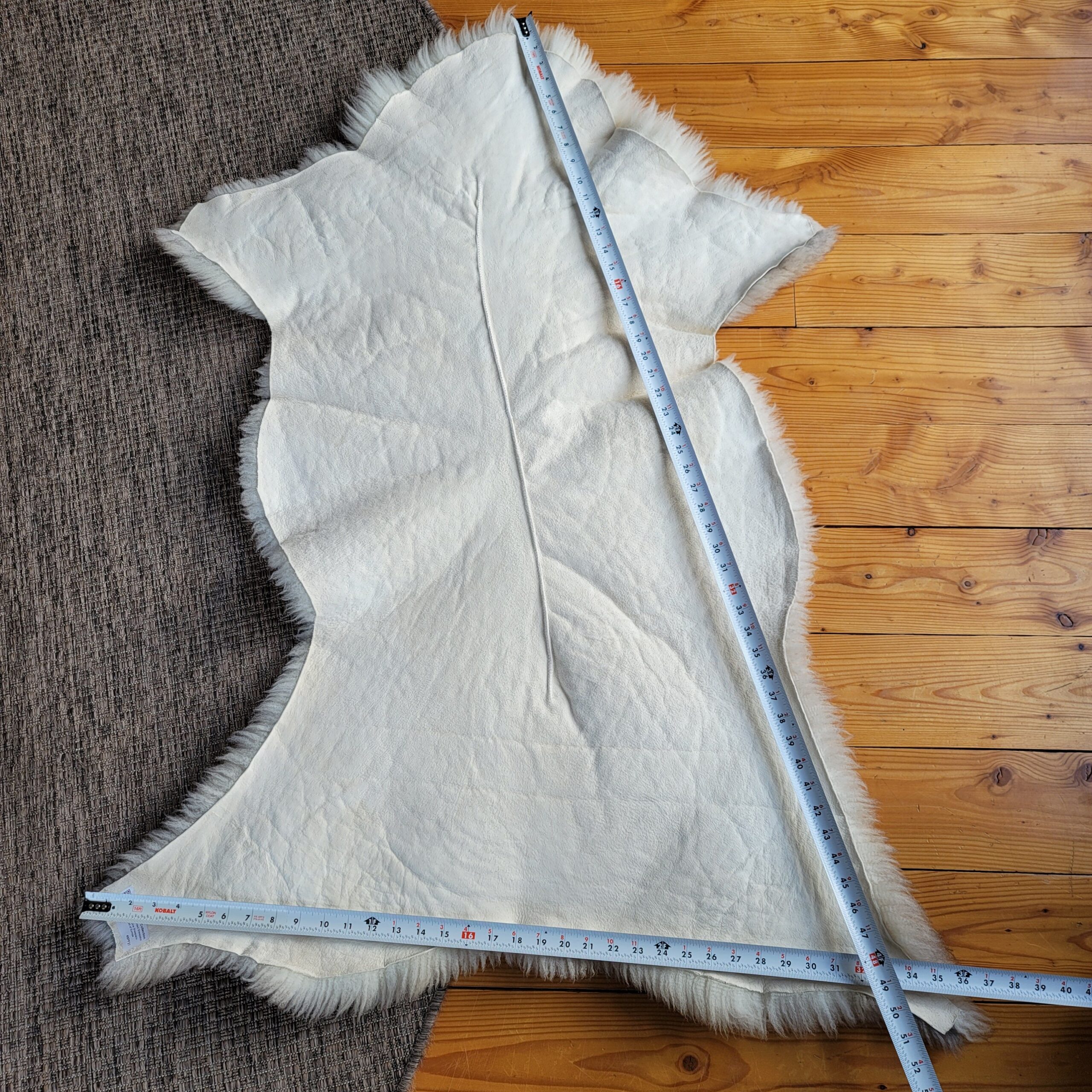 Rare German Sheepskin Natural Tan Rustic Throw with Stitching 51″ × 36″ - Image 5
